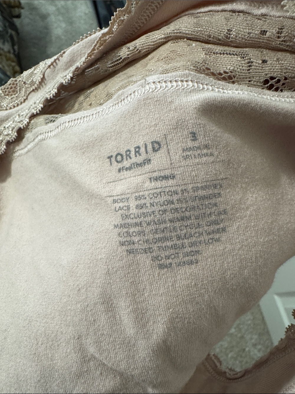 Torrid 3X Lace-Trim Cotton Thong - Nude - Picture 2 of 2